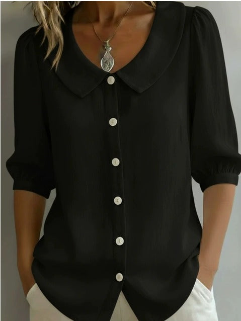 Emma | Chemise en coton à manches mi-longues avec col Claudine