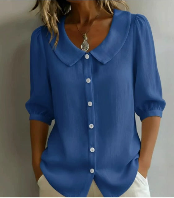 Emma | Chemise en coton à manches mi-longues avec col Claudine