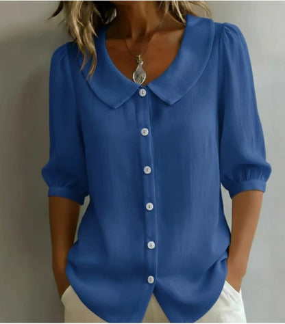 Emma | Chemise en coton à manches mi-longues avec col Claudine