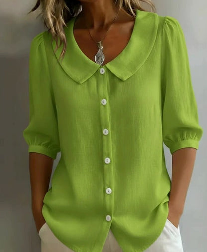 Emma | Chemise en coton à manches mi-longues avec col Claudine