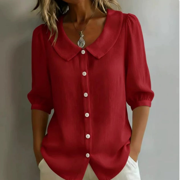 Emma | Chemise en coton à manches mi-longues avec col Claudine