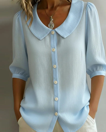 Emma | Chemise en coton à manches mi-longues avec col Claudine
