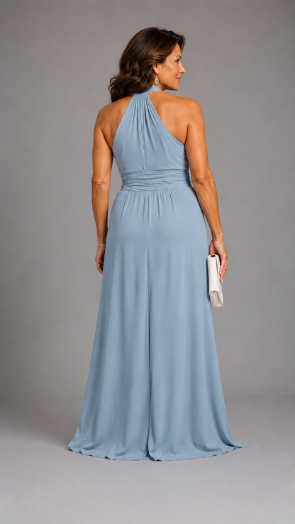 Vaelora | Robe Midi Élégante à Décolleté Halter Croisé