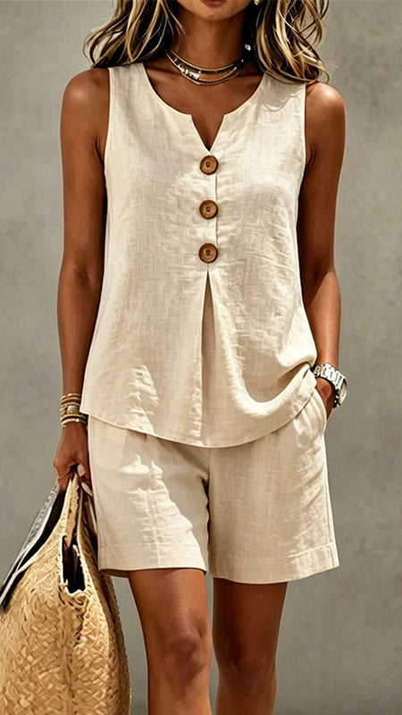Solana | Ensemble en coton et lin avec haut boutonné et short