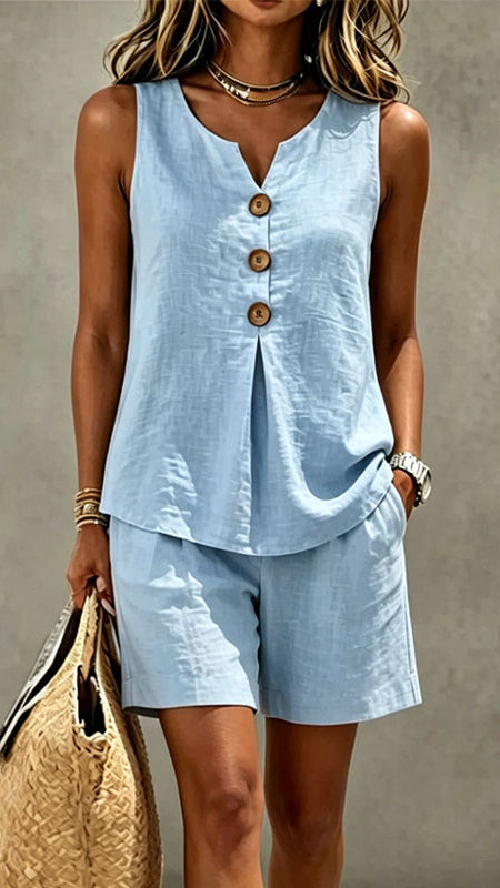 Solana | Ensemble en coton et lin avec haut boutonné et short