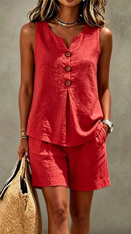 Solana | Ensemble en coton et lin avec haut boutonné et short