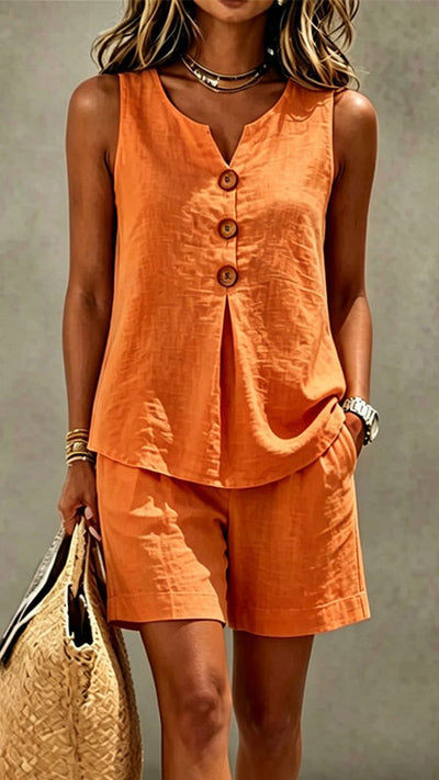 Solana | Ensemble en coton et lin avec haut boutonné et short