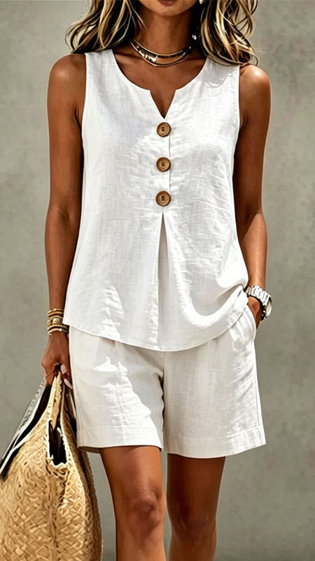 Solana | Ensemble en coton et lin avec haut boutonné et short