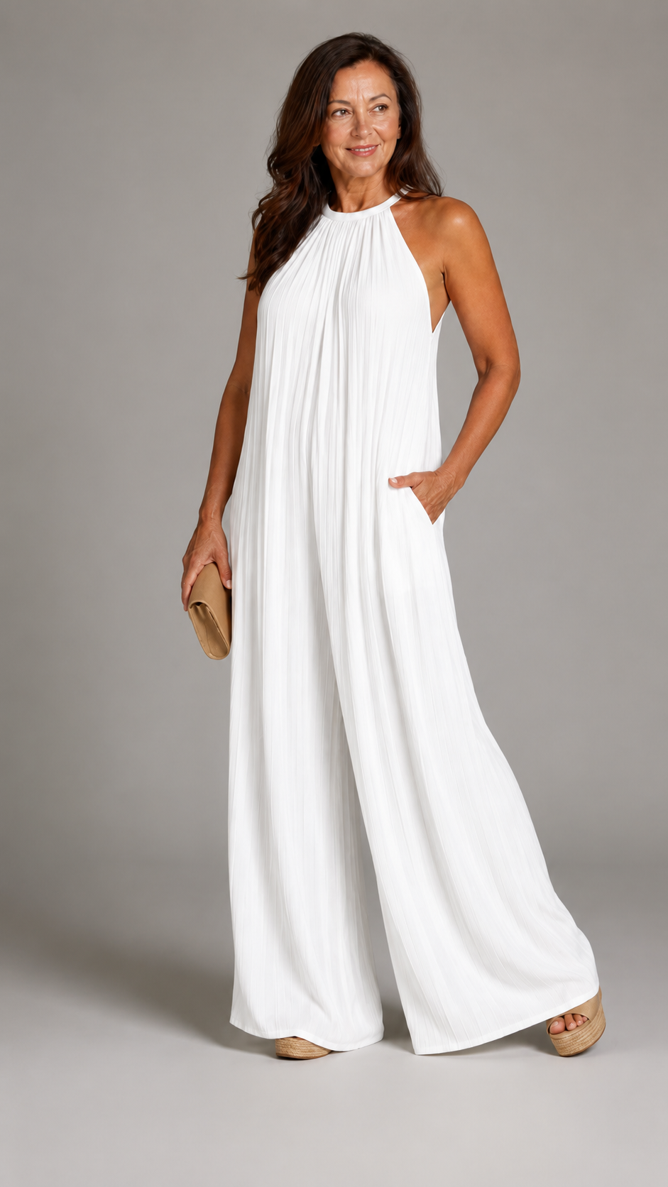 Sylvara | Combinaison Élégante Jambe Large et Col Halter